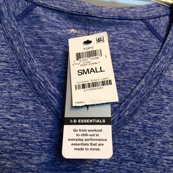 IDEOLOGY- NWT L Sz S Performance V-Neck RapiDry Tee in Deep Cobalt Heather. Cute - Picture 7 of 11